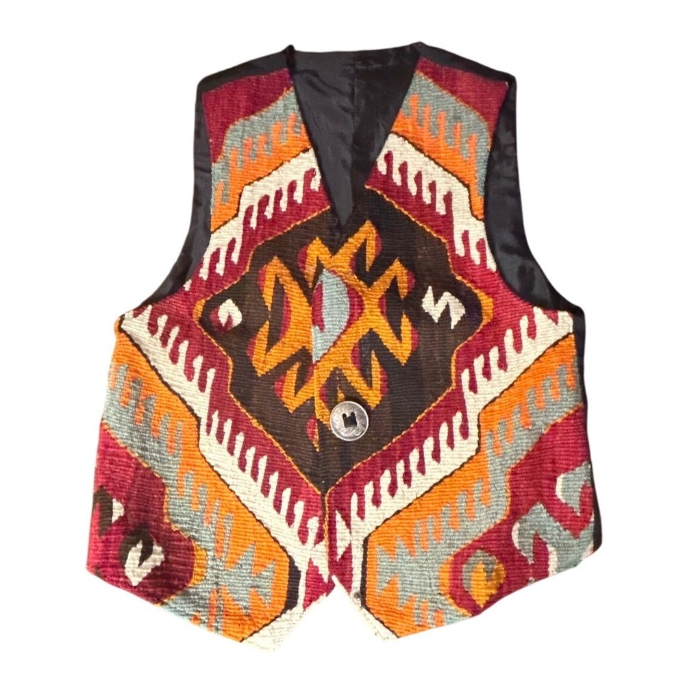 Vintage Matt Camron Kilim Tapestry Vest Medium Boho Geometric Western Tribal